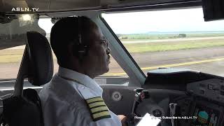 Ethiopian Airlines Bombardier Q400 landing at Entebbe Airport, Uganda.
