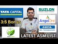 ASM LIST, RBL Bank MERGER NEWS, 5:3 BONUS SUZLON ENERGY, BSE, HCL TECH