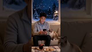 Winter Night Together — She Came Closer While I Was on My Phone 🐱📱✨#youtubeshorts #shorts #cat