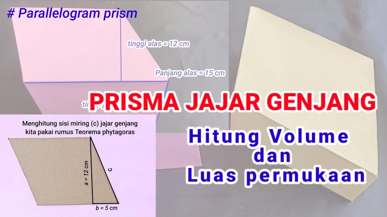 Hitung volume dan luas permukaan prisma jajar genjang  Parallelogram prism  formula #prism #prisma