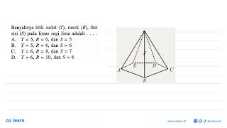 The number of vertices T, edges R, and sides s on a pentagonal pyramid is . . . .A. T=5, R=6 ...