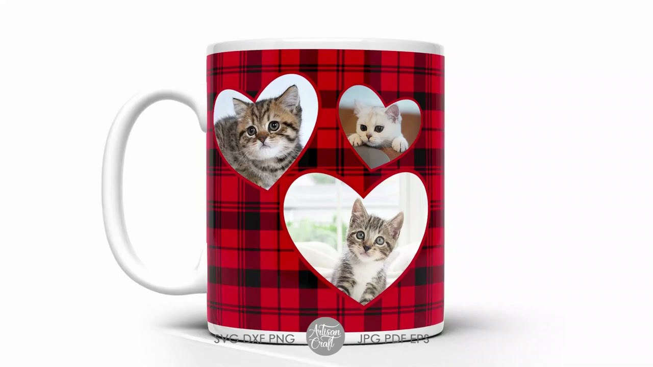 Heart photo frame mug template PNG