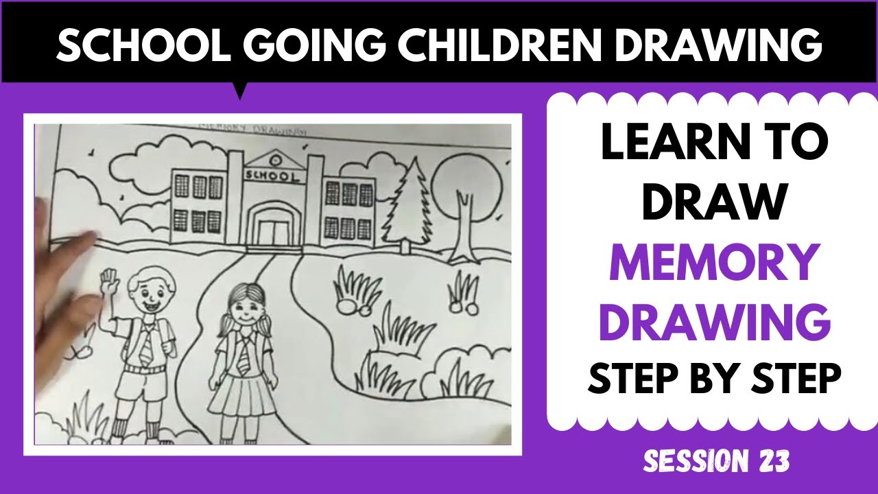 How to Draw Memory Drawing | Children Going to School Scenery ...