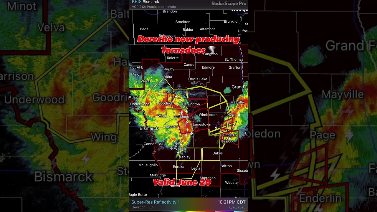 Derecho is producing tornadoes tonight in a very dangerous situation!