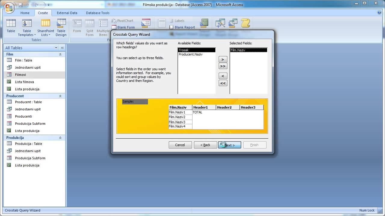 MS Access 2007 - 06 Crosstab (Unakrsni upit) - YouTube