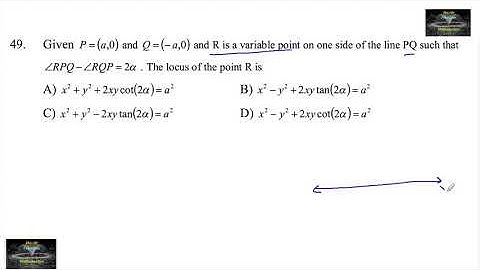 Given P(a,0) Q(-a,0) and R is a variable point on one side of the line PQ such that RPQ - RQP=2alpha