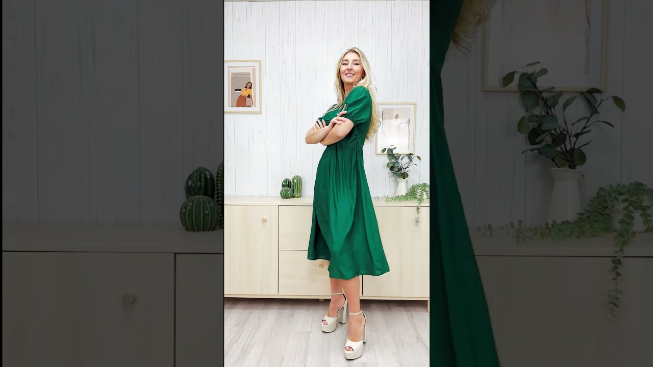 V Neck Twist Front Puff Sleeve Dress for Women Below Knee Length Anna-Kaci V Neck Twist Front Puff Sleeve Dress for Women Below Knee Length Anna-Kaci