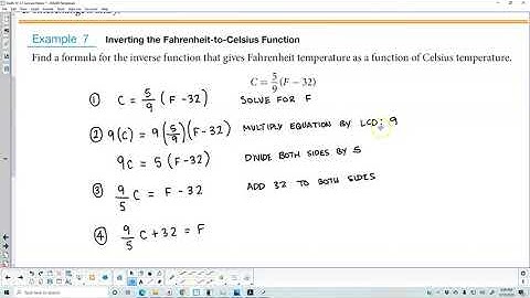 Math 10 3.7 Example 7 Inverting the Fahrenheit-to-Celsius Function