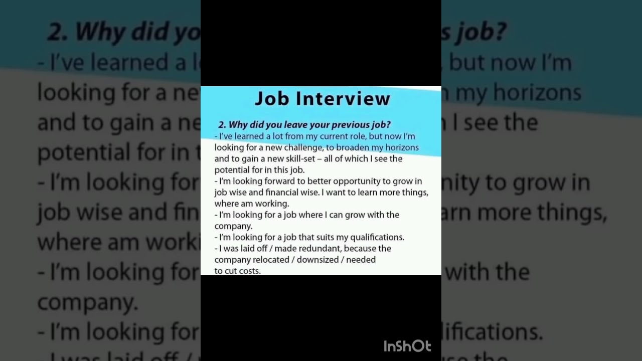 Interview Questions 37 WHY DID YOU LEAVE YOUR PREVIOUS JOB 
