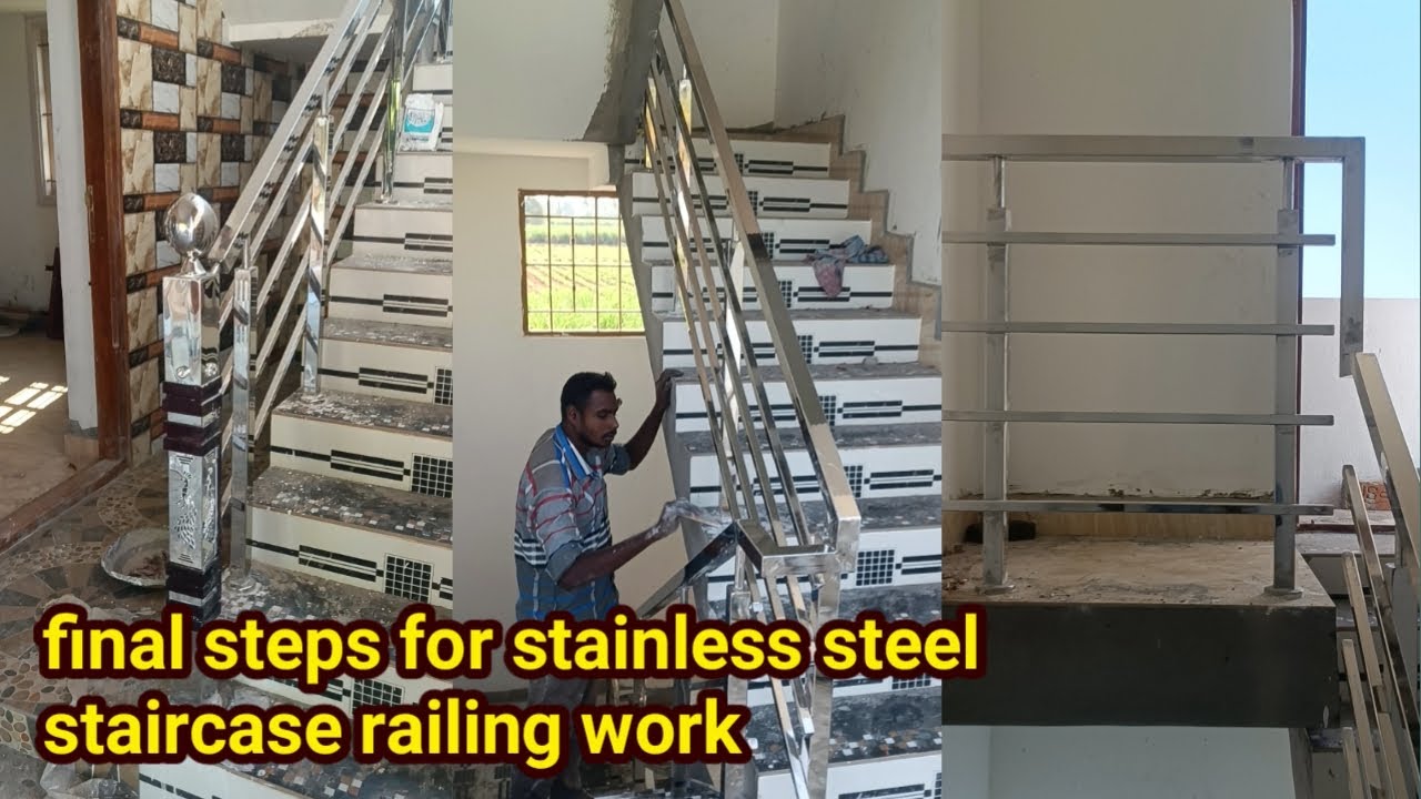 Final steps for stainless steel staircase railing work - YouTube