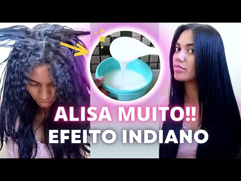 NOVA PROGRESSIVA CASEIRA QUE ABAIXA RAIZ ALTA com apenas 2 ingredientes no creme!! | LISO INDIANO ♡