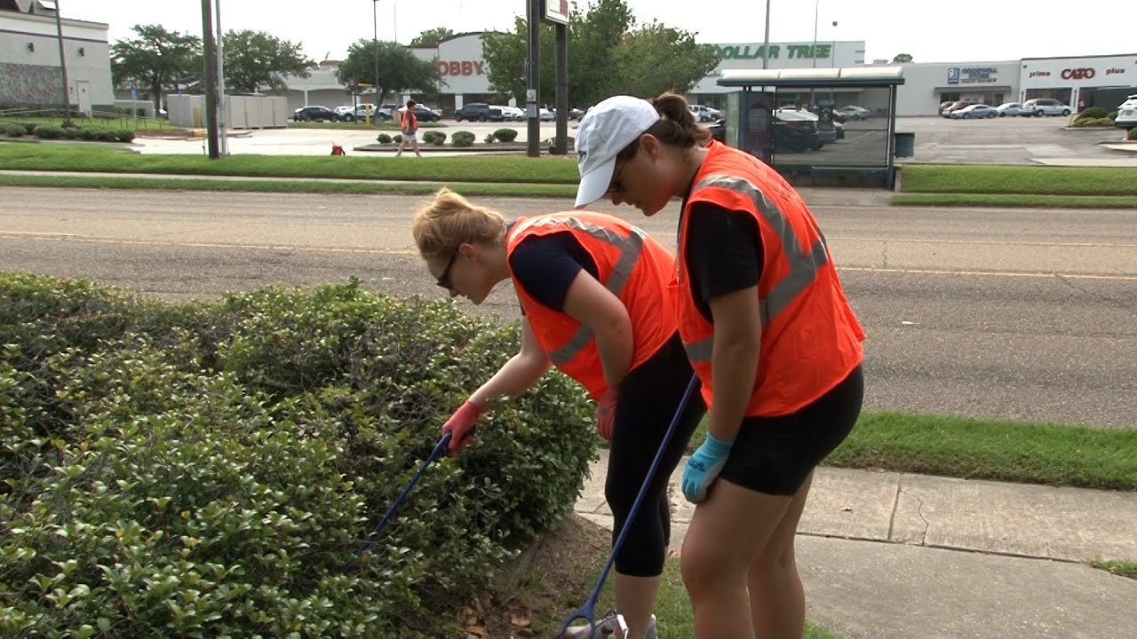 Volunteers headed to College Drive to pick up litter for a cleaner