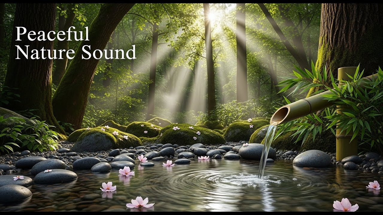 Nature Zen Forest Harmony Bamboo Fountain and Candle Glow for Deep Sleep Relaxation Meditation Calm