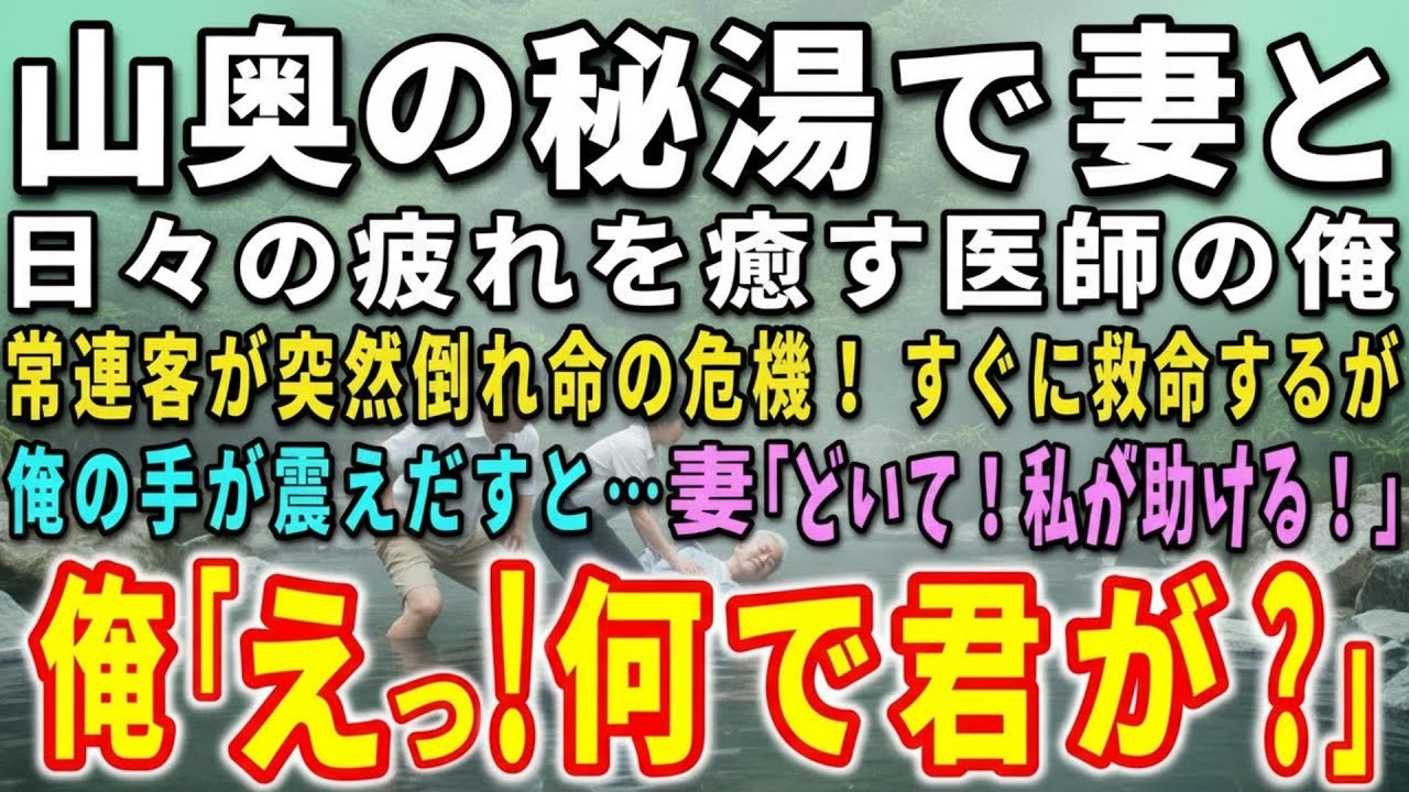 🌙【感動する話】山奥の秘湯で妻と日々の疲れを癒す医師の俺。常連客が突然倒れ命の危機！すぐに救命するが俺の手が震えだすと…妻「どいて！私が助ける！」俺「えっ！何で君が？」【泣ける話】【いい話】