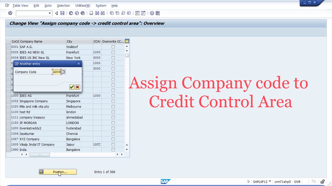 assignment of credit control area and credit segment