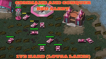Command And Conquer Red Alert Skirmish Battle 1v3 Hard (Map: Lotsa Lakes) RTS Gameplay PC 2025