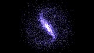 GRAVITY N-BODY SIMULATION. 20000 PARTICLES IN REAL-TIME. FORMATION OF A PEANUT/BOX GALAXY BAR.