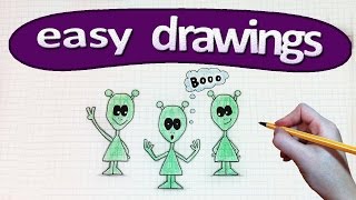 alien ufo cartoon easy draw drawings beginners