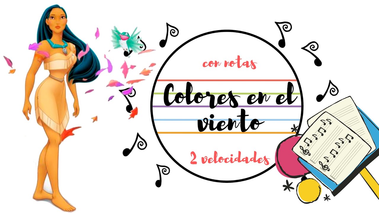 Colores en el viento (Pocahontas). Partitura para flauta, xilófono o
