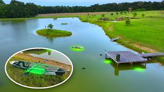 Exploring the 5 Acre Pond in a Glass Bottom Kayak! (Glowing LED Lights)