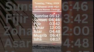 Today date | Hijri date | Sunrise time | Sunset time |Namaz timings