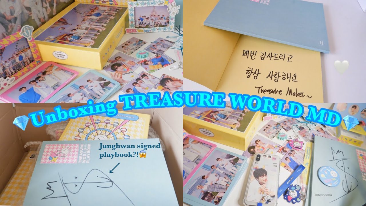 Unboxing TREASURE World MD | Got Junghwan signed playbook! 😱 트레저 월드 언박싱🎠🎡💎