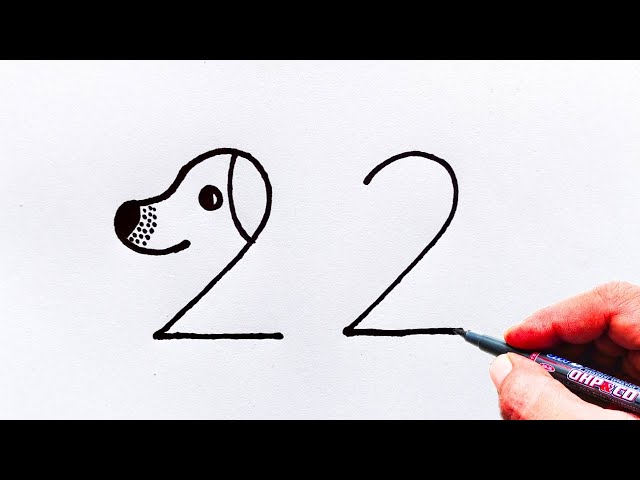 Cute Dog Drawing From Number 22 | Easy Dog Drawing For Beginners