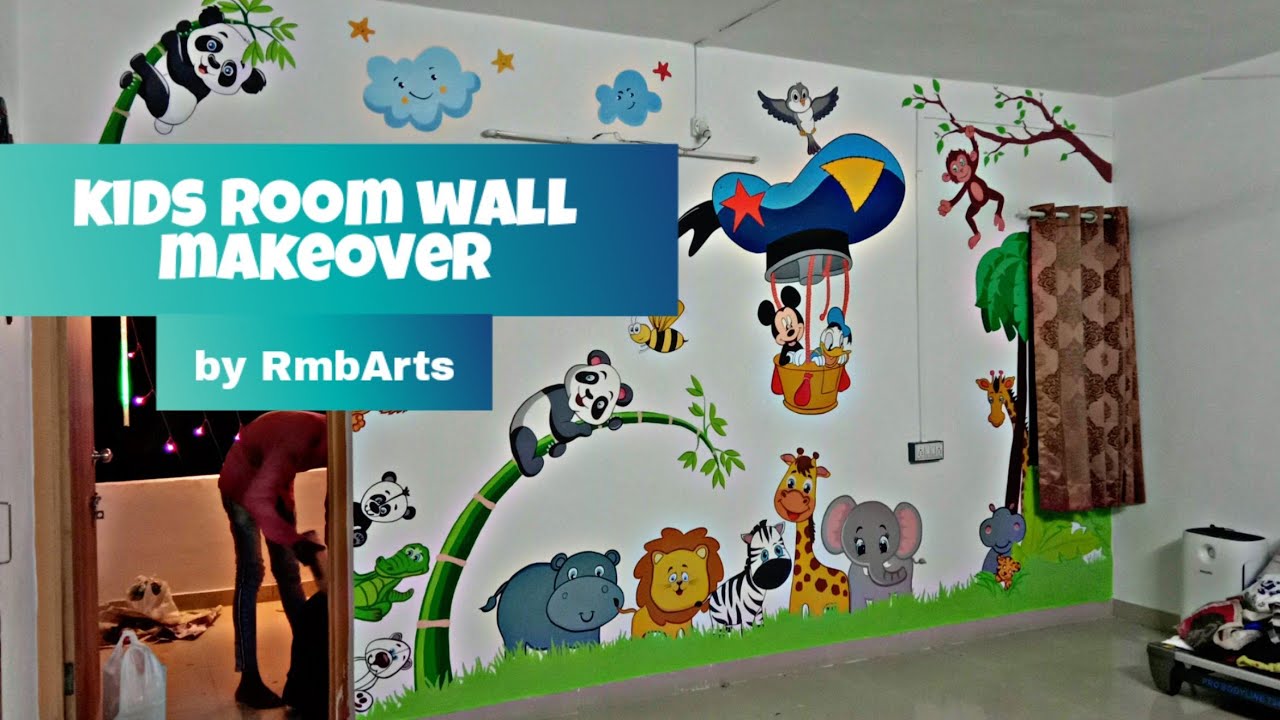 kids room makeover / children room / cartoon wall Painting / school wall painting