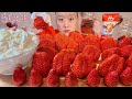 ASMR 50万人ありがとう でかほっぺ苺にホイップもりもり🍓Big Strawberry Whipped Cream【日本語字幕】【咀嚼音/ Mukbang/ Eating Sounds】