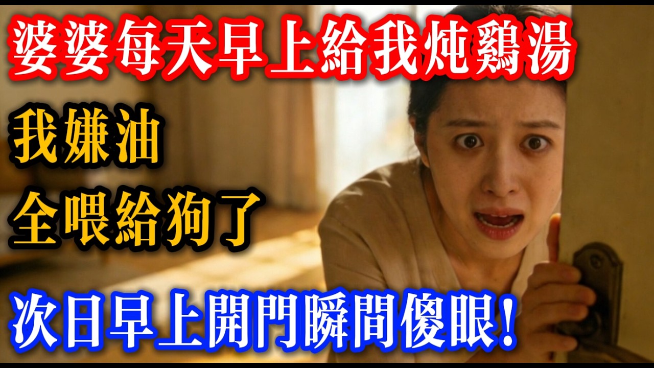 婆婆每天早上給我燉雞湯，我嫌油全餵給狗了，次日早上開門瞬間傻眼