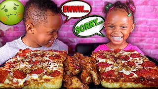 Layla Ping Gas Prank On Juju Deep Dish Pizza & Chicken Wings Pizza Mukbang Queen Beast