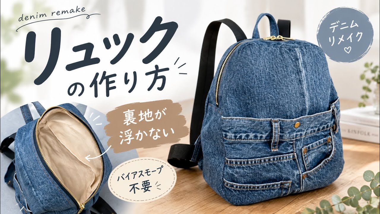 デニムリメイクリュックの作り方｜裏地が浮かないきれいな仕立て｜How