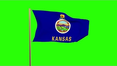 Kansas Flag Waving In The Wind. Green Screen, Alpha Matte. Loopable Animation Stock Animation
