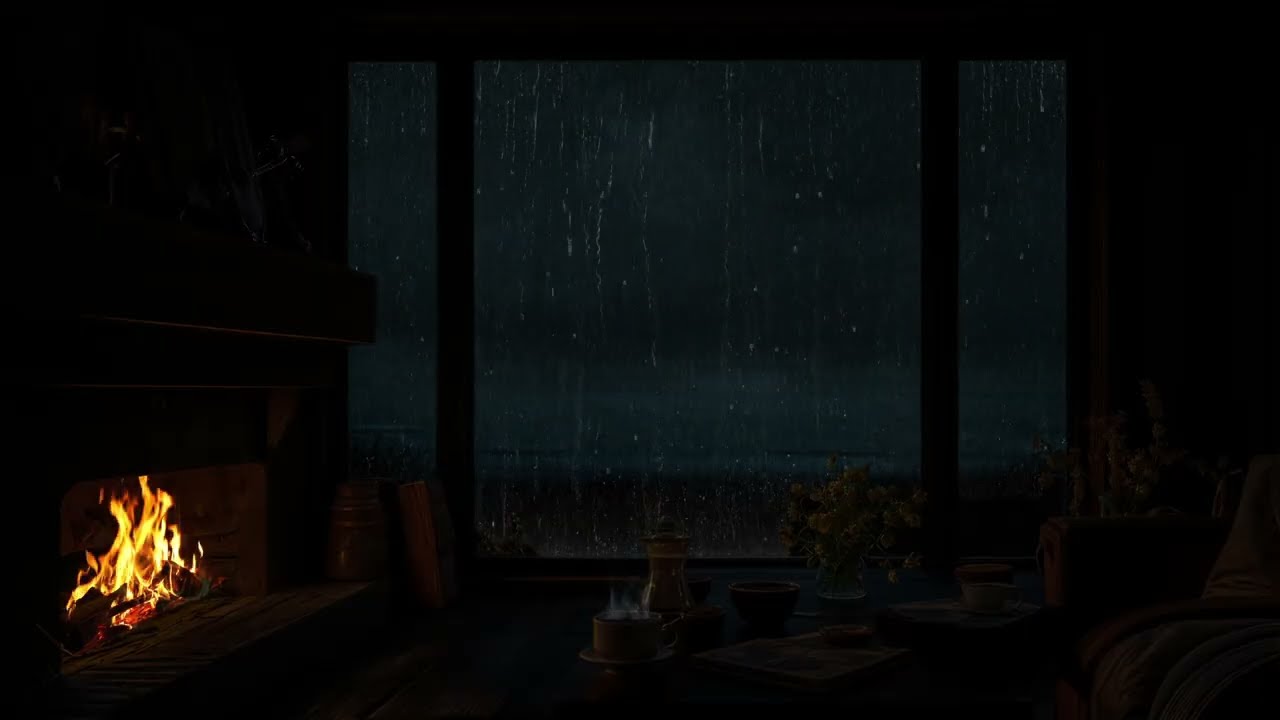 FALL ASLEEP IN 3 MINUTES (No ads )😴 Stormy Night at Sea & Fireplace Sounds | Dark Screen Therapy