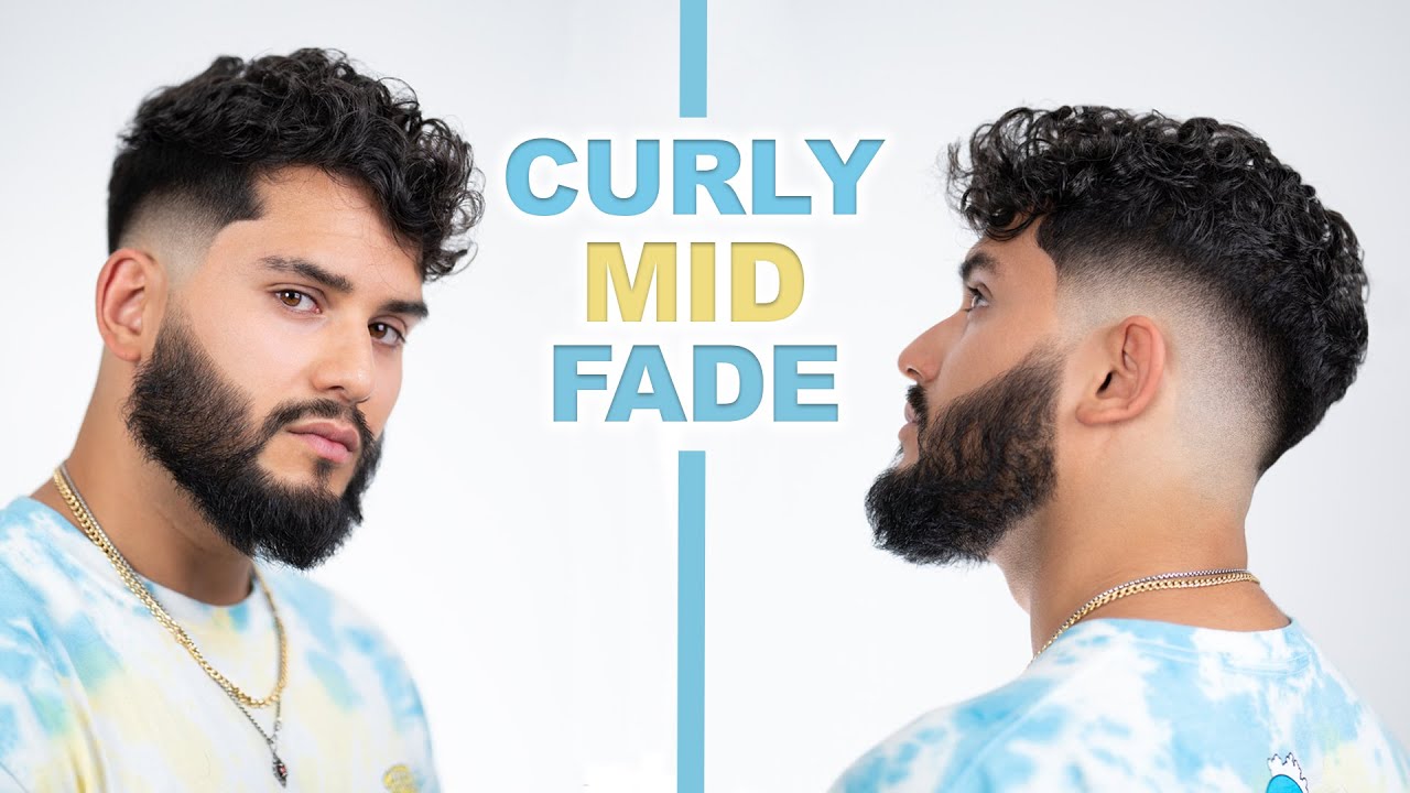 CURLY MID FADE & BEARD HAIRCUT TUTORIAL! - YouTube