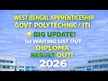 🔥Diploma 1st waiting WB govt Polytechnic and ITI Apprenticeship 2026 Diploma Results published