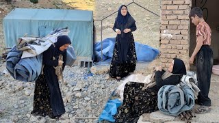 Ruqyeh's breathtaking effort in the mountains / Moving a heavy nomadic tent alone!