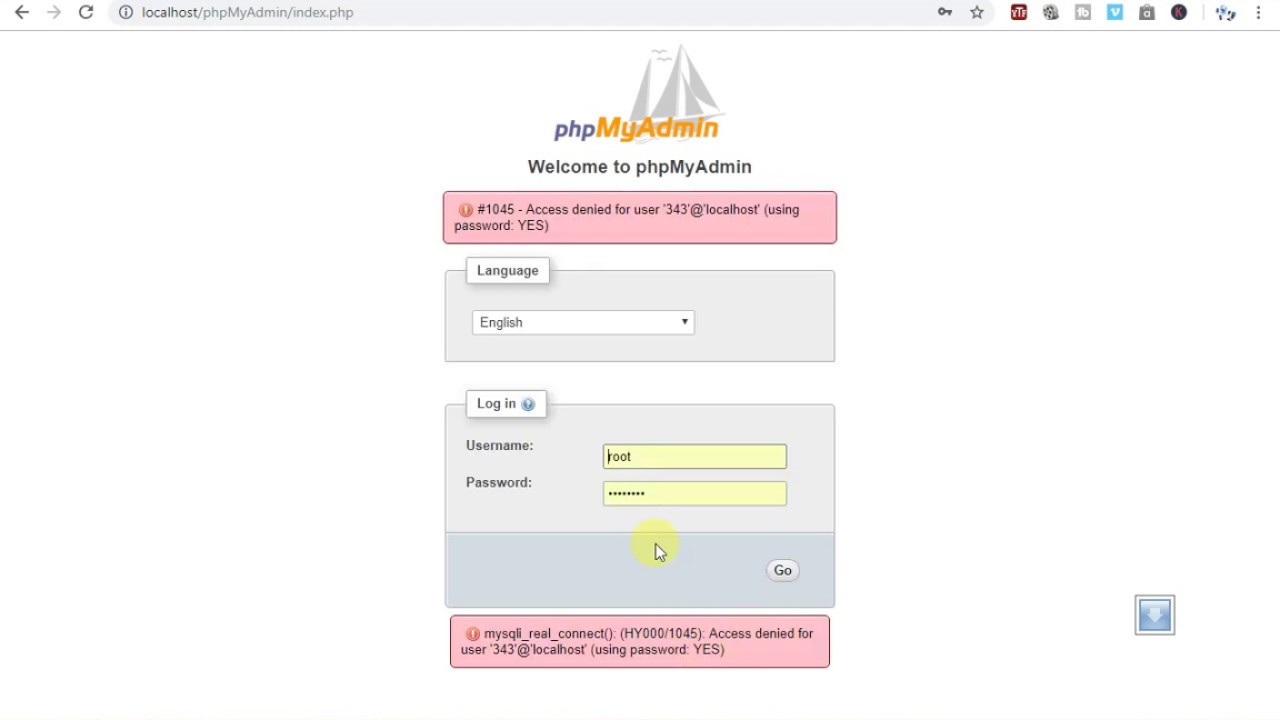 Mysqli Real Connect Hy000 1045 Access Denied For User Root Localhost Using Password Yes Youtube