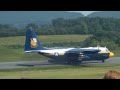 C-130 Fat Albert short field landing over obstacle & taxi in reverse at Lynchburg Airshow on 5/22/11