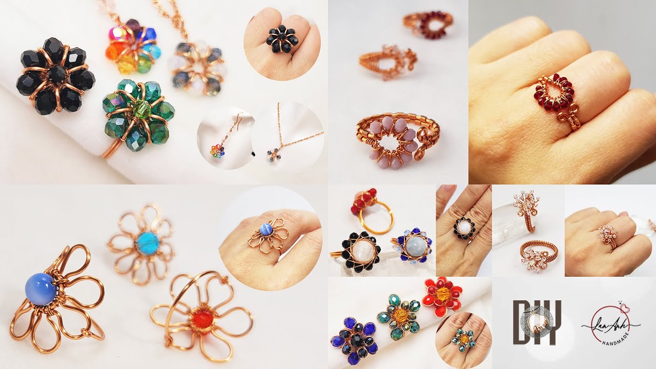 Making 6 flower ring from copper wire and stones or beads