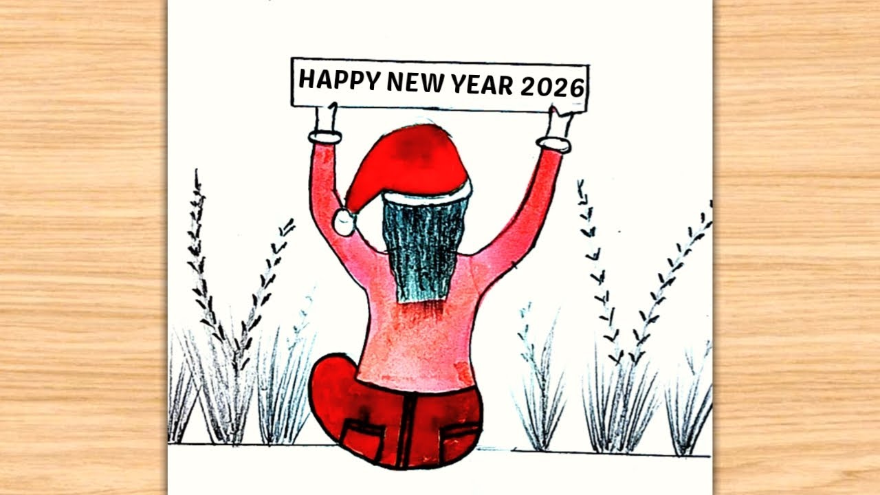 Happy new year 🎊 2026 drawing | easy girl draw | backside girl penting draw | pencil drawing