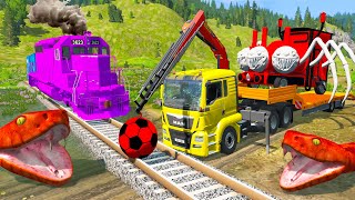 Double Flatbed Trailer Truck Car Rescue Bus, Monster Truck Car  Cars vs Deep Water  BeamNG Drive