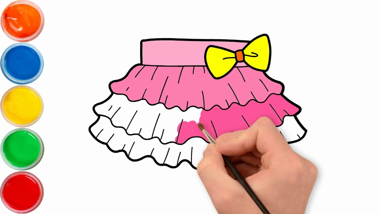 How to draw and color a skirt for kids easy and step by step?# ...