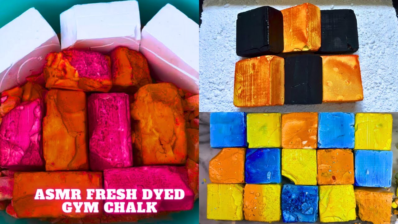 ASMR Fresh Crunchy Dyed Gym Chalk 🧡 💚💙💜💓💘🏳🌈 Oddly Satisfying Stress ...