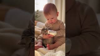 The Sweetest Bond Baby Feeding A Hungry Kitten