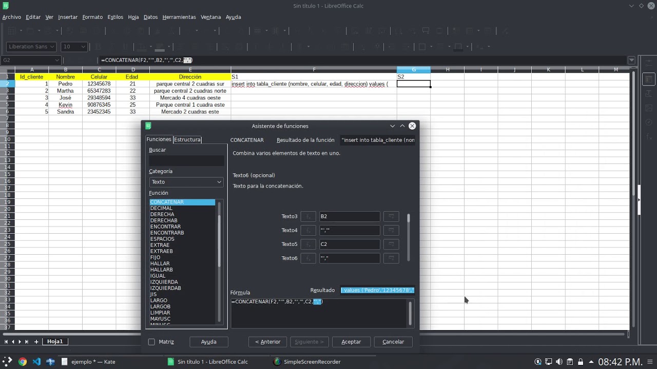 Función Concatenar (Hojas de cálculo) YouTube