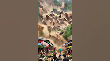 Landslide And Heavy Flood Submerge Market At The Hillside 