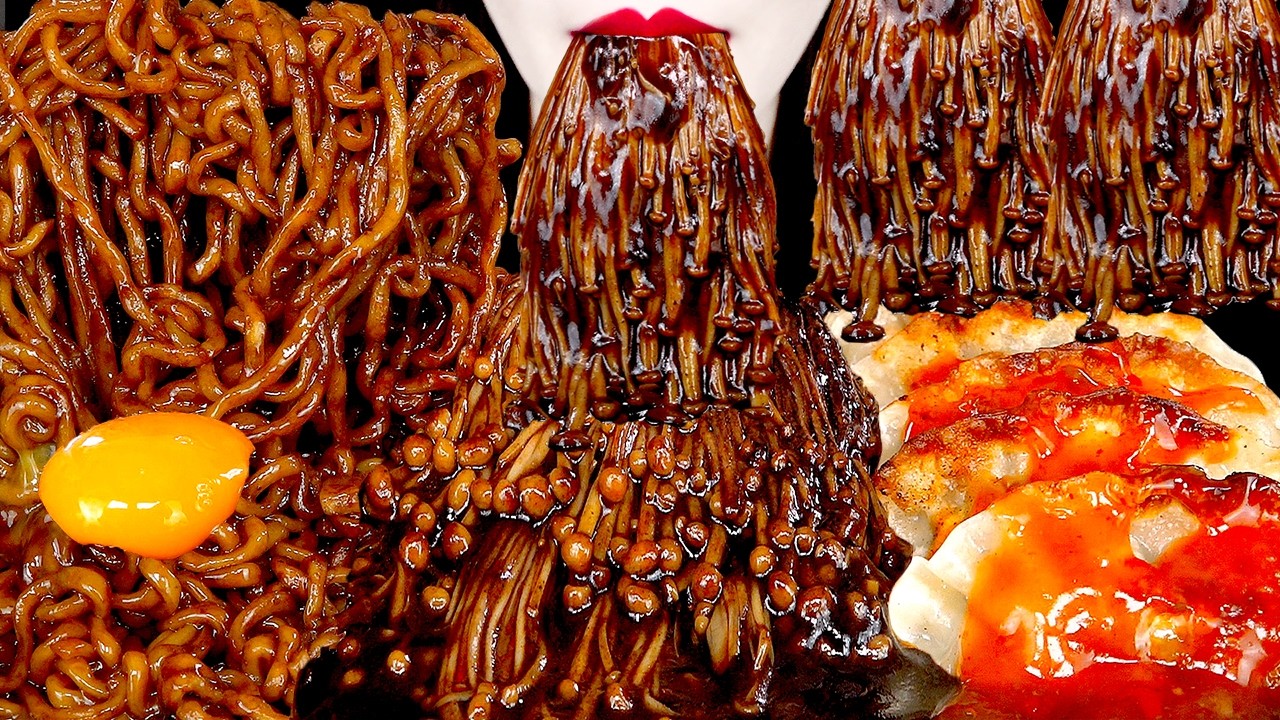 ASMR MUKBANG | TRUFFLE BLACK BEAN NOODLES ENOKI MUSHROOMS 짜장불닭팽이버섯 트러플짜파게티 먹방 EATING | ZOEY ASMR