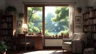 Cozy Aesthetic Reading Room | Golden Hour Stunning Forest | Dreamy Chill Music