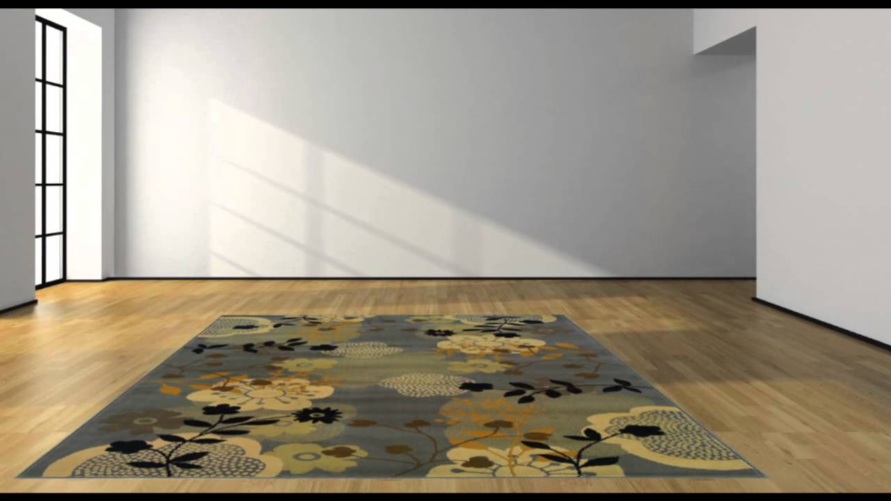 Transitional Gray Gold Polypropylene Floral Machine Woven Area Rug2 - POSH RUG